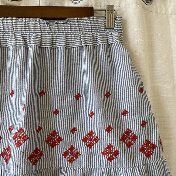 Club Monaco Skirt Blue White Striped Red Embroidered Size Medium 100% Cotton - Picture 2 of 10